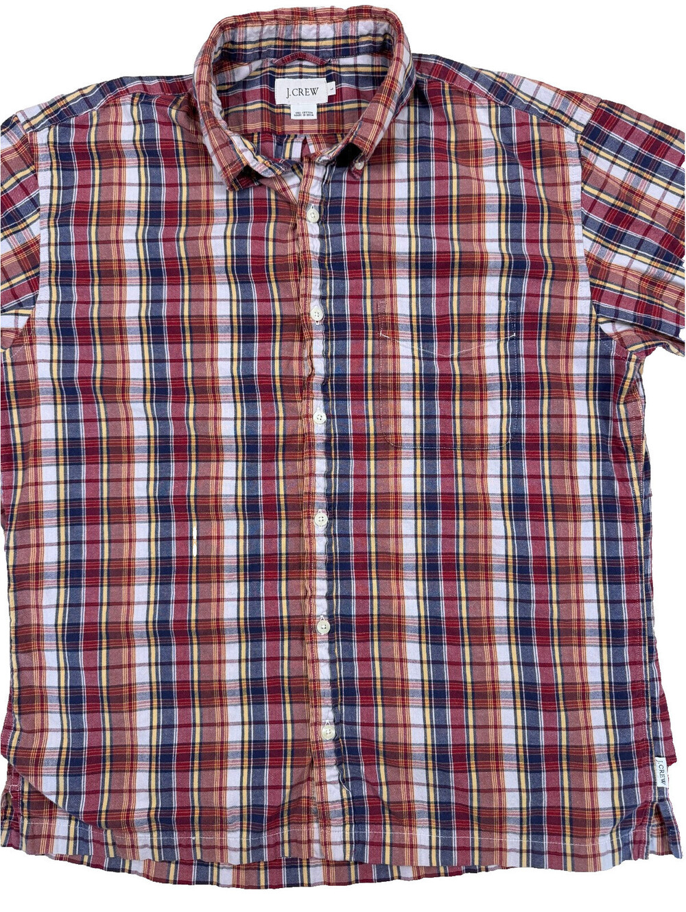 J. Crew Men's Short Sleeve Shirt Large Red Multicolor Plaid